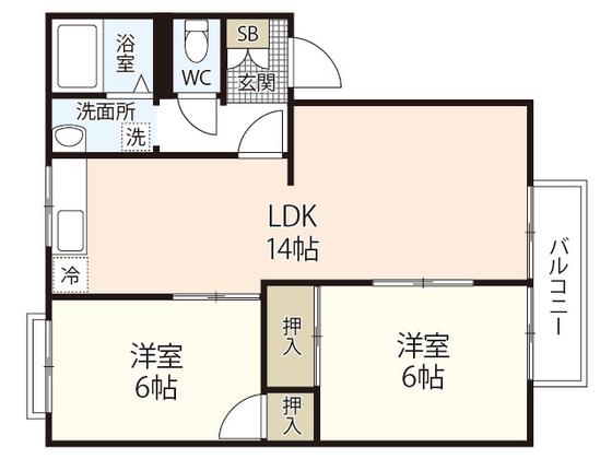 瀬野ハイライフタウンC(2LDK/2階)の間取り写真