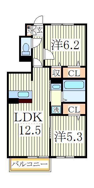 キャトルセゾン F(2LDK/1階)の間取り写真