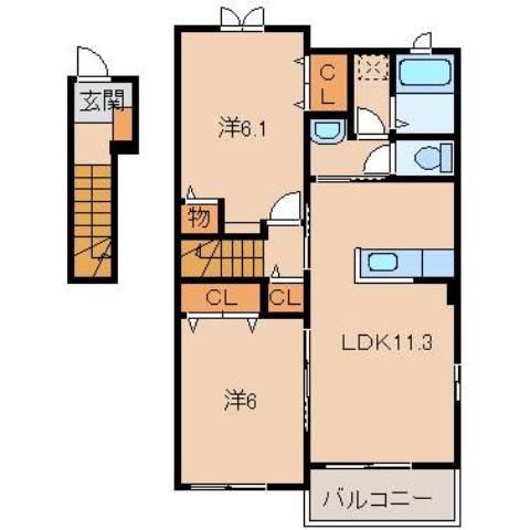 アジュール湊(2LDK/2階)の間取り写真