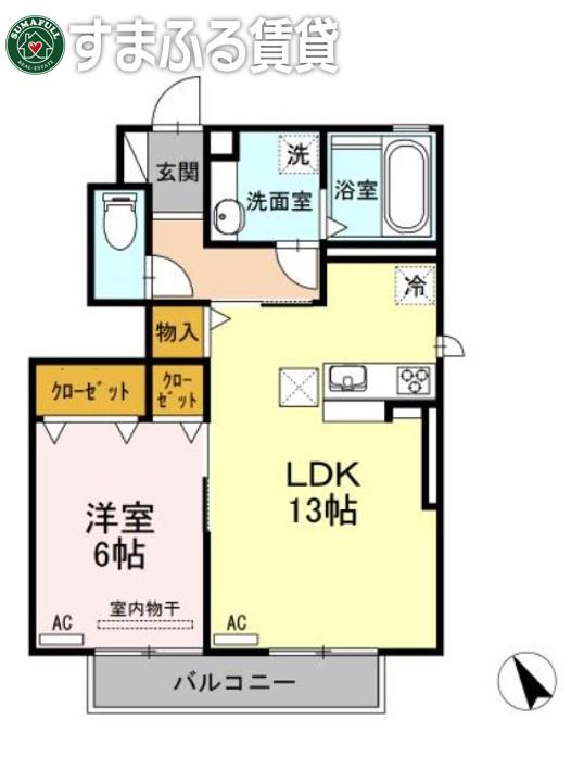 リーベ美合(1LDK/1階)の間取り写真