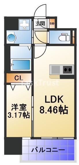 GRAN PASEO都島(1LDK/2階)の間取り写真