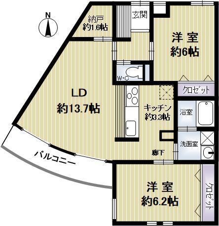 FALALA御影(2LDK/2階)の間取り写真