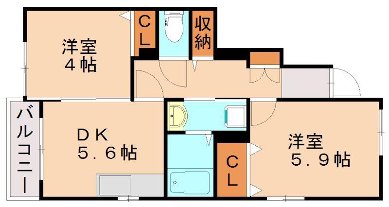サンヴィレッジ須恵(2DK/1階)の間取り写真