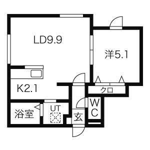 ウエスト BLUE(1LDK/2階)の間取り写真