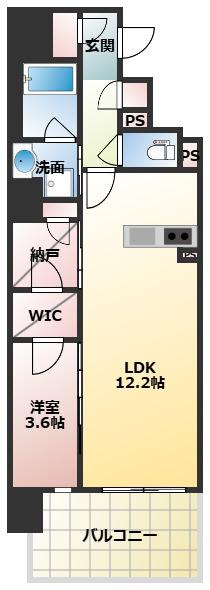 RJRプレシア南堀江(1SLDK/4階)の間取り写真