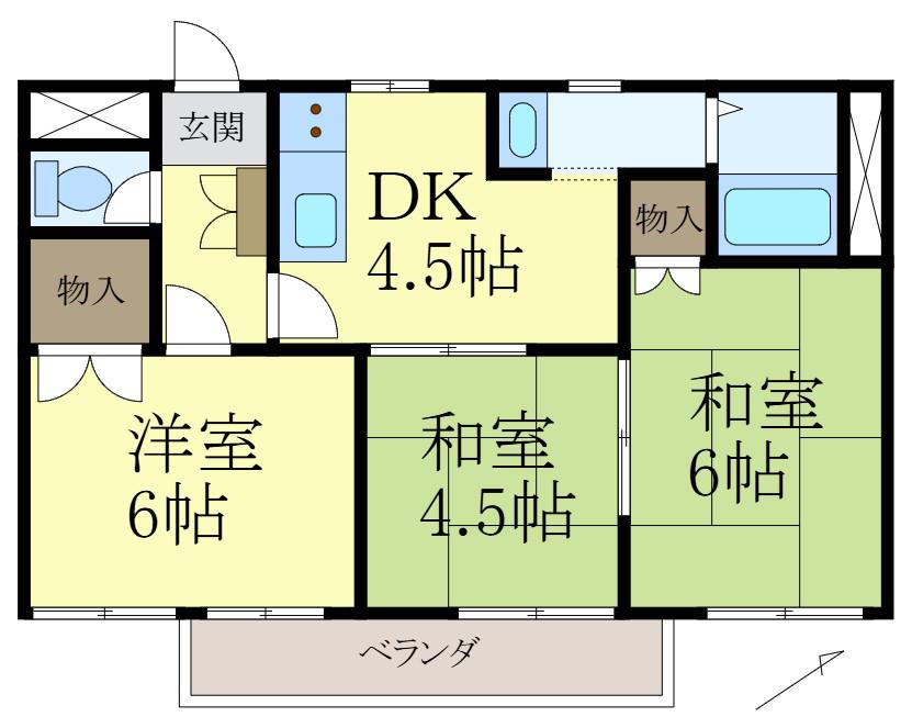 ＪＲ和歌山線 打田駅 徒歩18分 3階建 築36年(3DK/1階)の間取り写真