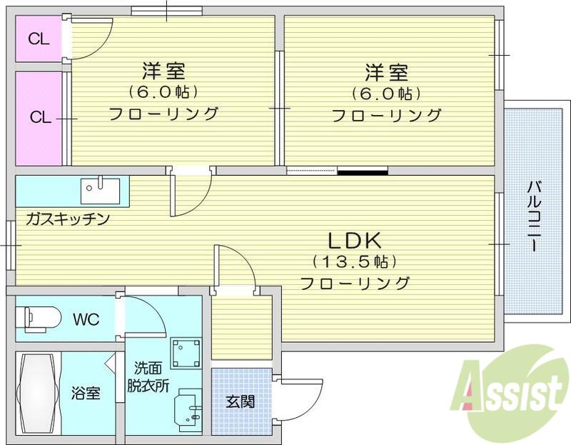 ガーデンビレッジC棟(2LDK/2階)の間取り写真