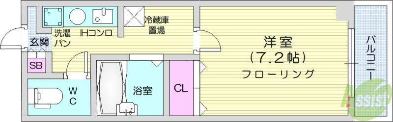 モンレーブ通町(1K/3階)の間取り写真