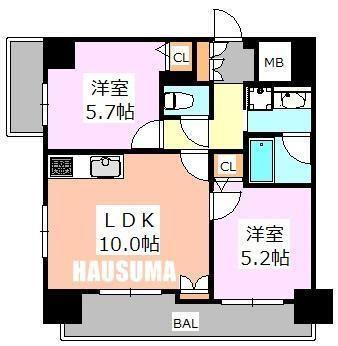 センテニアル王子神谷(2LDK/12階)の間取り写真