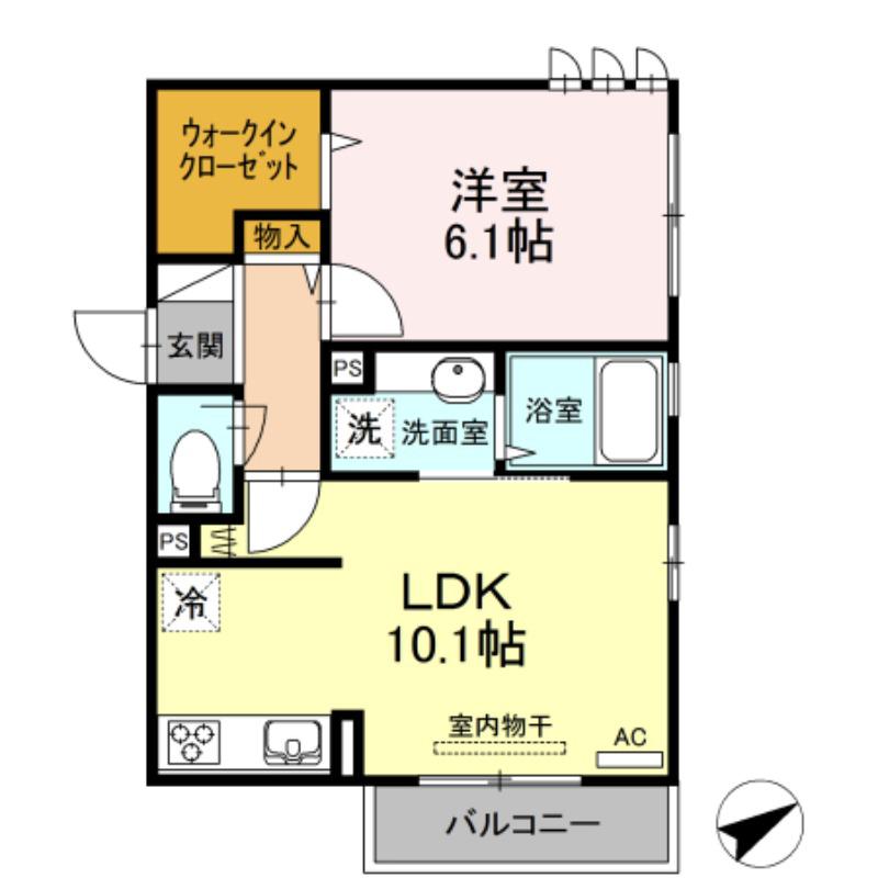 ヴューテラス ナカイ(1LDK/2階)の間取り写真