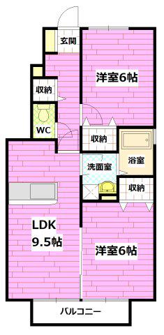 ビューテラス山本(2LDK/1階)の間取り写真
