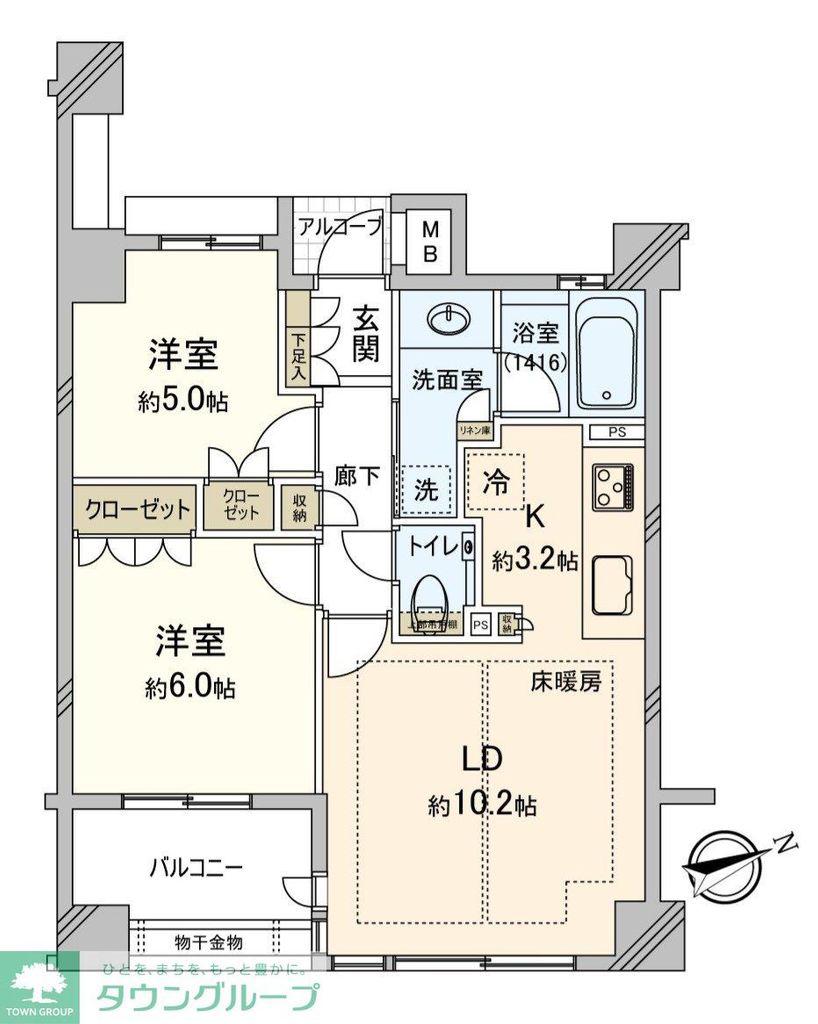 プラウド立川(2LDK/2階)の間取り写真