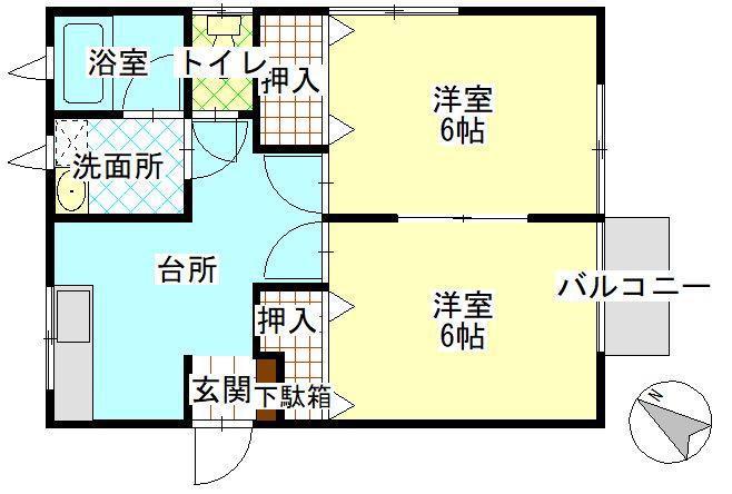 メイプルハイツ(2DK/2階)の間取り写真