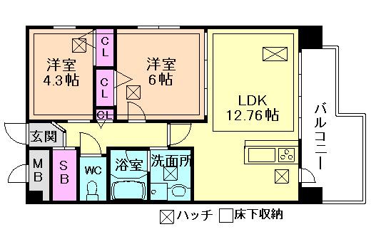 ルネサンス(2LDK/4階)の間取り写真