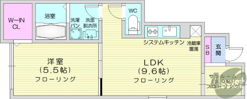 グレースヒルズGAMO C棟(1LDK/1階)の間取り写真
