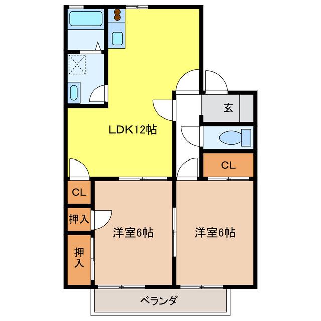 パークハイツアサイ(2LDK/1階)の間取り写真