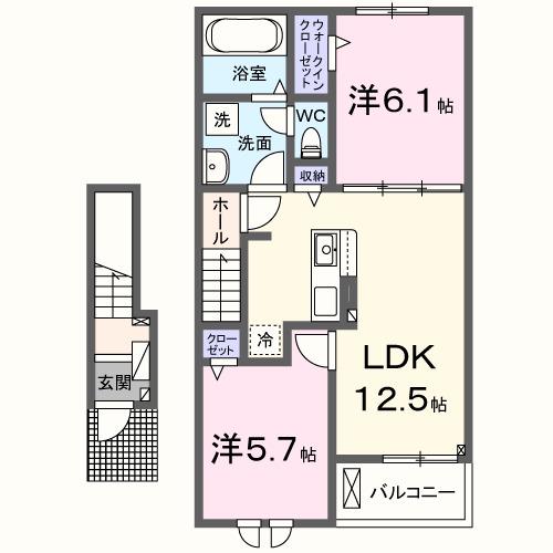 シャンドフルール(2LDK/2階)の間取り写真