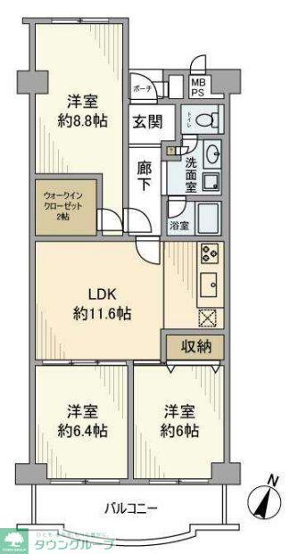 菊名ハイツ壱号館(3LDK/5階)の間取り写真