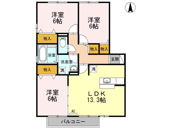 DWルピナJ(3LDK/1階)の間取り写真