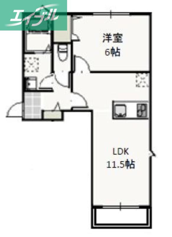 ロジュマン大供(1LDK/2階)の間取り写真