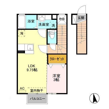 ディアコートエヌ(1LDK/2階)の間取り写真