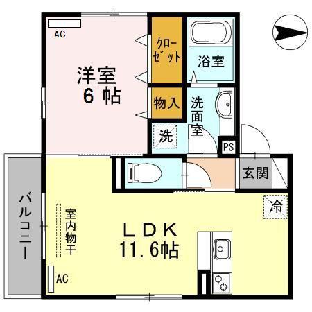 ボヌール飛田(1LDK/2階)の間取り写真