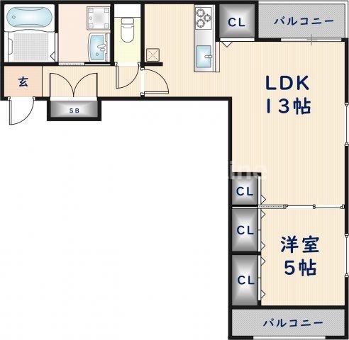 ヴァレンティア若江本町(1LDK/3階)の間取り写真