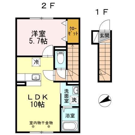 グラード高田 B(1LDK/2階)の間取り写真