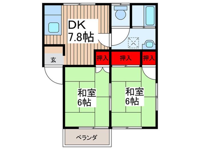 平コーポII(2DK/1階)の間取り写真