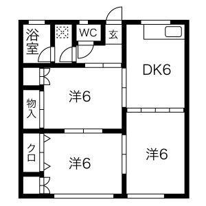 栗木山ハイツ 1棟(3DK/2階)の間取り写真