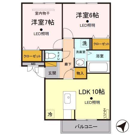 モンソレーユA(2LDK/3階)の間取り写真