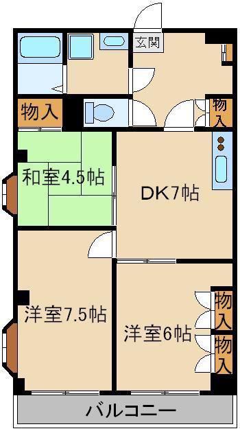 王子サウスウイング(3DK/5階)の間取り写真