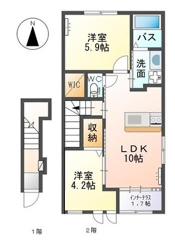 ホワイトヘロン(2LDK/2階)の間取り写真