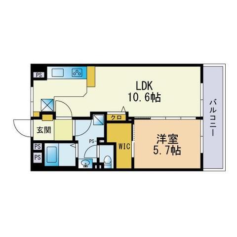 草香江スカイハイツ(1LDK/6階)の間取り写真
