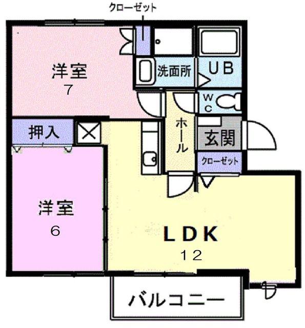 フローラルヒルズB(2LDK/2階)の間取り写真