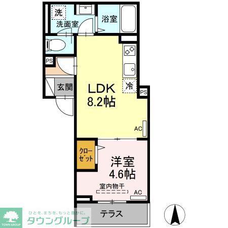 セレスティア大谷口上町(1LDK/1階)の間取り写真
