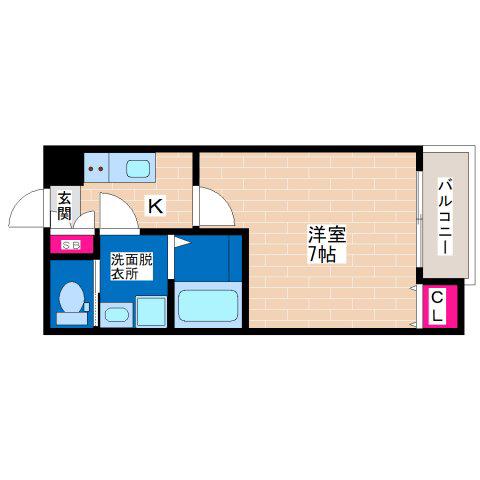 アッシュメゾン加美正覚寺VIII(1K/1階)の間取り写真