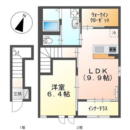 ディア・ベルジュV(1LDK/2階)の間取り写真