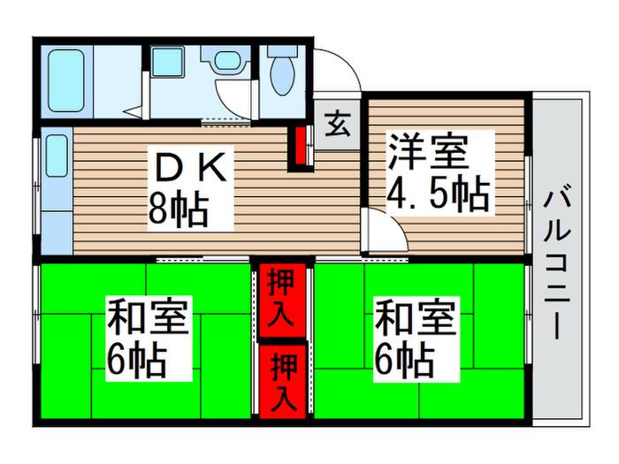 グリーンパーク南柏(3DK/1階)の間取り写真