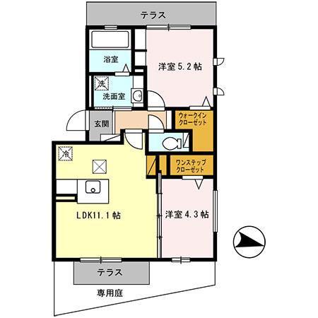クレッセント・スクエアII(2LDK/1階)の間取り写真