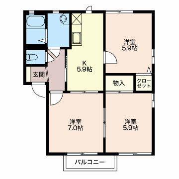 パークスクウエアC(3K/1階)の間取り写真