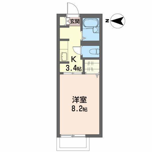 ゾンネンブルーメ(1K/2階)の間取り写真