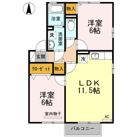 コーポKAIUN AB(2LDK/2階)の間取り写真