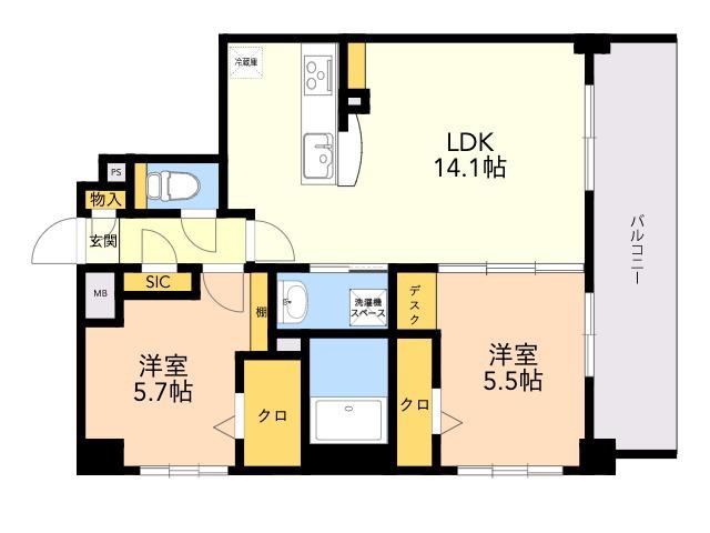 リバーランド大濠(2LDK/2階)の間取り写真