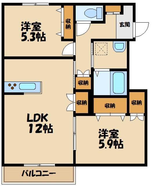 M・クレール(2LDK/1階)の間取り写真