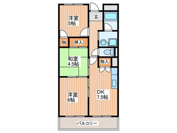 レジデンス赤井(3DK/4階)の間取り写真
