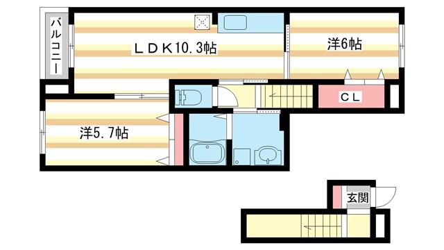 サンシャイン(2LDK/2階)の間取り写真
