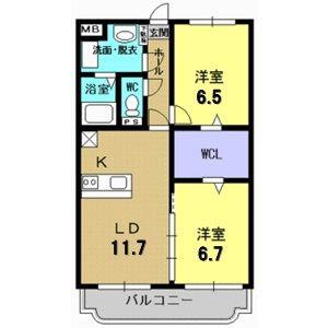 フロールアイ(2LDK/3階)の間取り写真