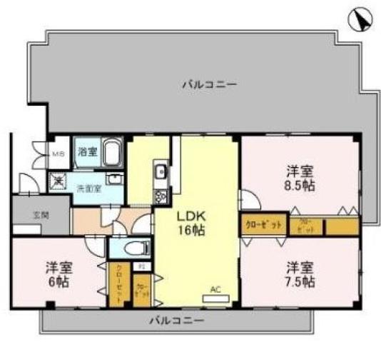 オリオノハイムⅡ(3LDK/4階)の間取り写真
