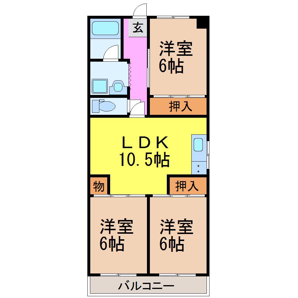 浅井ハイツ(3LDK/7階)の間取り写真